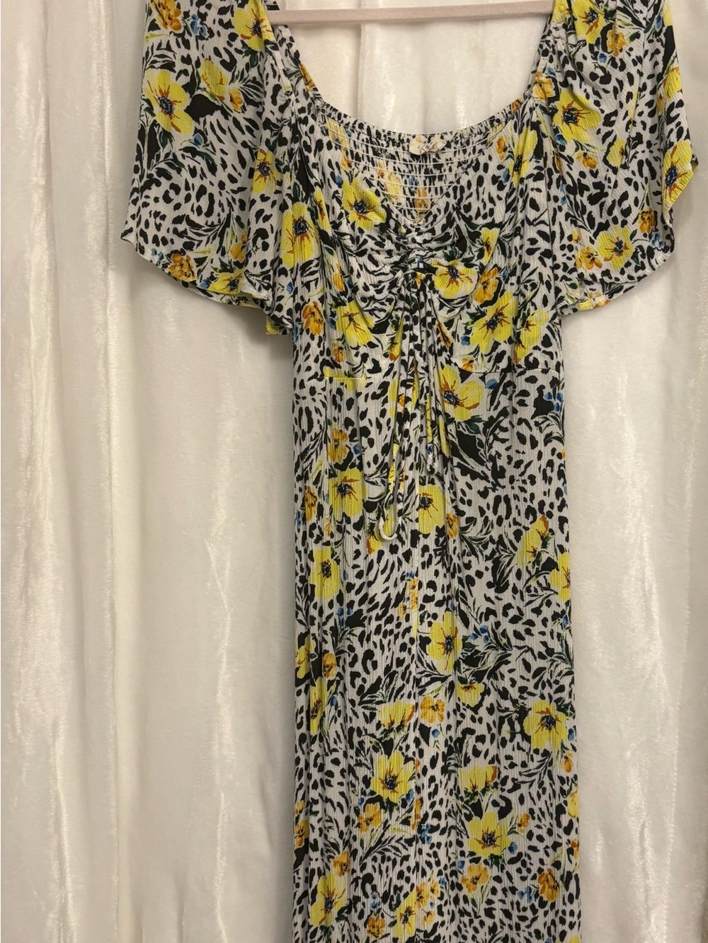 lovestitch Yellow Floral & Black Leopard Print Maxi Dress